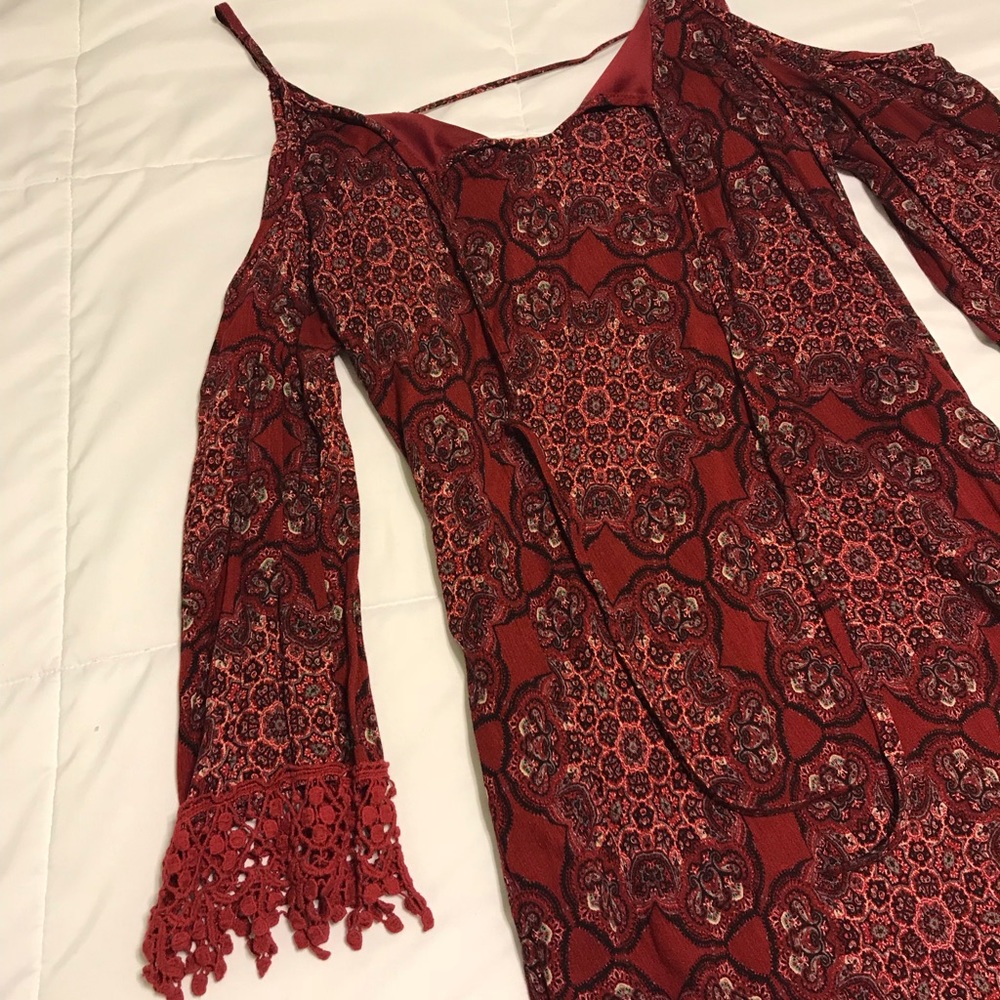 Red Patterned Charlotte Russe cold shoulder dress